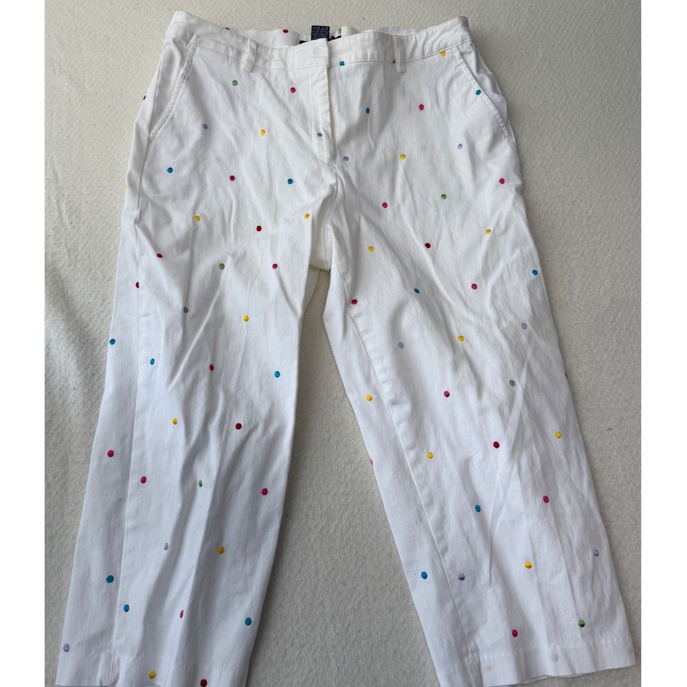 Briggs New York White Embroidered Polka Dot Crop Capri Pants Size 16 98% Cotton